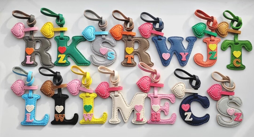 LVYOUME Personalized Initial Letter Keychain - Steel Metal Bag Charm With Heart For Purse Or Tote